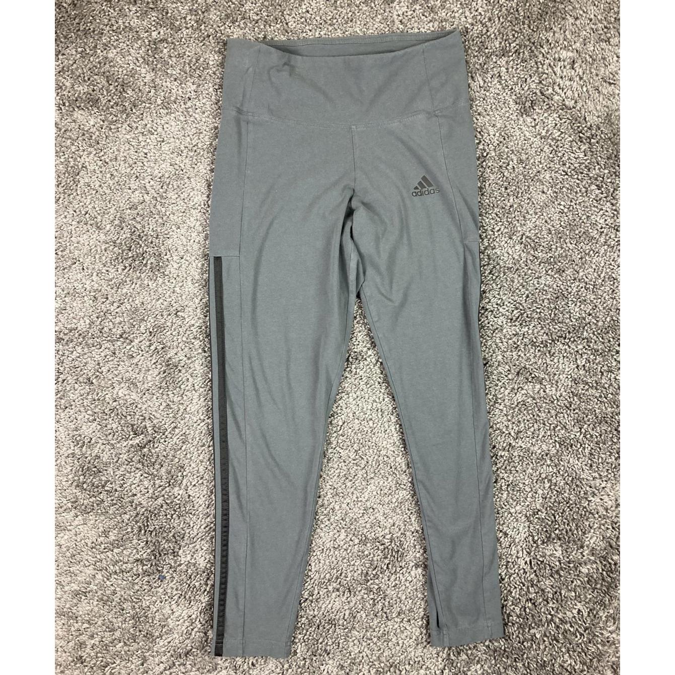 Adidas Women's Essentials 3-Stripe 7/8 Cotton Tights Gray High Rise Size M